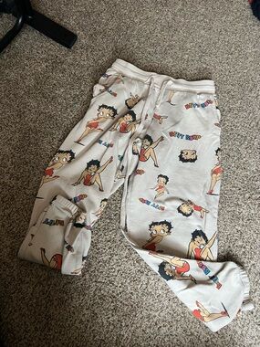 Betty Boop Cream Jogger Pants with Red and Black Print